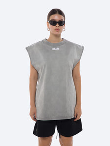 RAW SLEEVELESS OVERSIZED TANK -Light Grey- Front View	