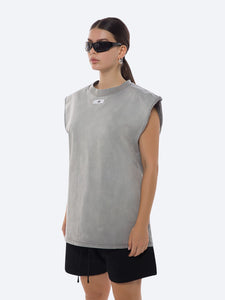 RAW SLEEVELESS OVERSIZED TANK -Light Grey- Side View	