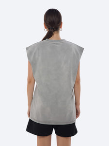 RAW SLEEVELESS OVERSIZED TANK -Light Grey- Back View	