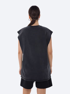 RAW SLEEVELESS OVERSIZED TANK -Black- Back View	