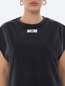 RAW SLEEVELESS OVERSIZED TANK -Black- Close Up Detail View