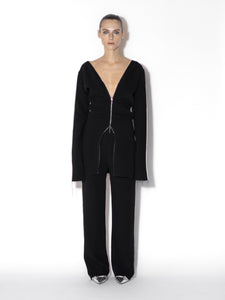 Black All-Zipper Matching Set - Front View, showcasing women's fashion with a casual outfit.