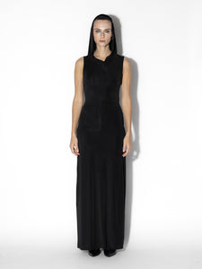Black Jersey Long Dress Hoodie - Front View, Elegant and Figure-Flattering Silhouette