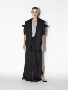 Black Long Nylon Zipper Skirt - Front View, Sleek and Minimalist Design