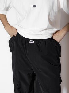 Black Nylon Men Long Pants Cargo - Close-up Detail, Durable Nylon Fabric