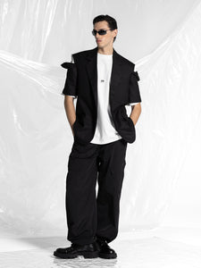 Black Nylon Men Long Pants Cargo - Front View, Versatile and Stylish
