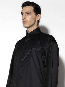 Black Long Sleeve Ribbon Shirt - Close-up Detail, Fashionable Ribbon Detail