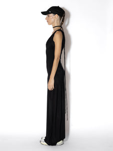 Black Net Long Dress - Side View, Open Neckline and Elegant Design