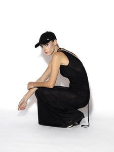 Black Net Long Dress - Close-up Detail, Supple Net Spandex Mesh Fabric