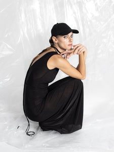 Black Net Long Dress - Close-up Detail, Supple Net Spandex Mesh Fabric