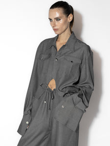 Raw Denim Crop Shirt - Front View, Comfortable and Stylish