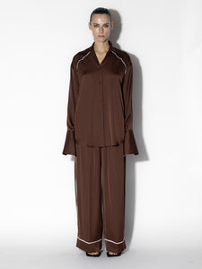 Women's Chocolate Silk Blend Ensemble - Front View, Versatile and Chic Outfit